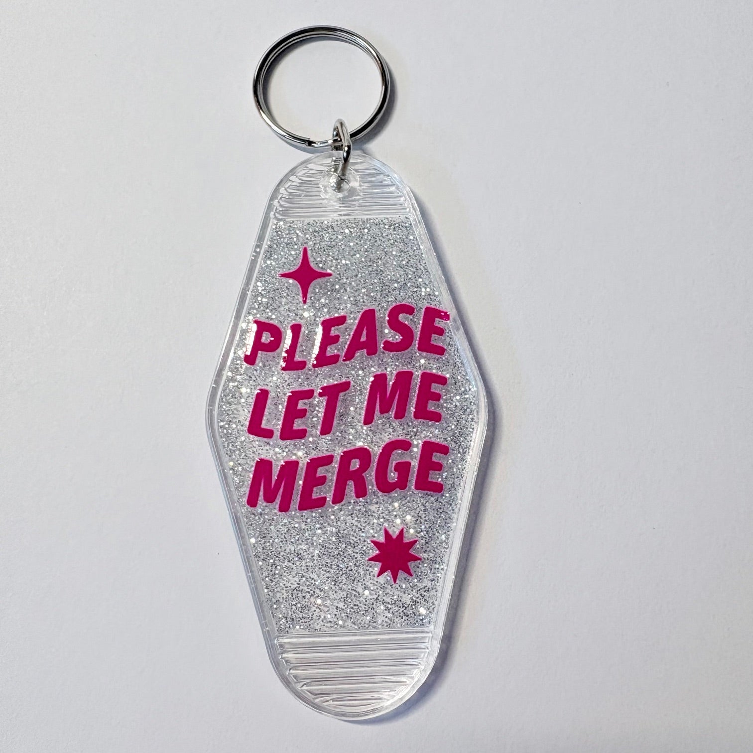 Please Let Me Merge Retro Glitter Keychain
