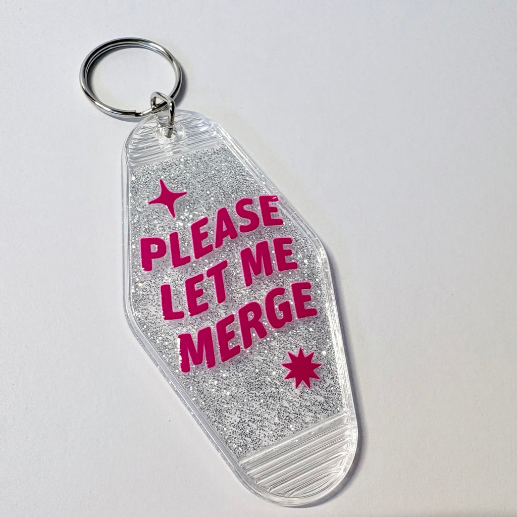 Please Let Me Merge Retro Glitter Keychain