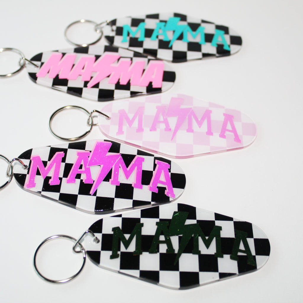 Checkered Mama Retro Keychain