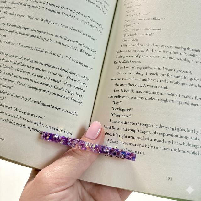 Purple Glitter Resin Book Page Holder