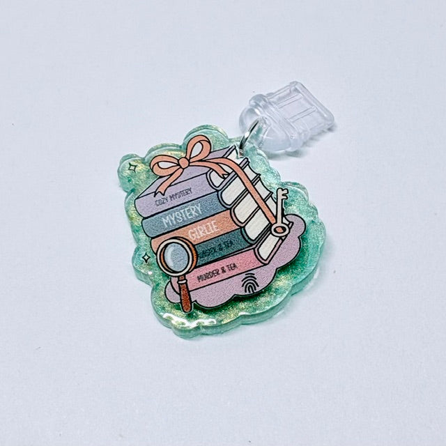 Cozy Mystery Book Stack Charger Charm