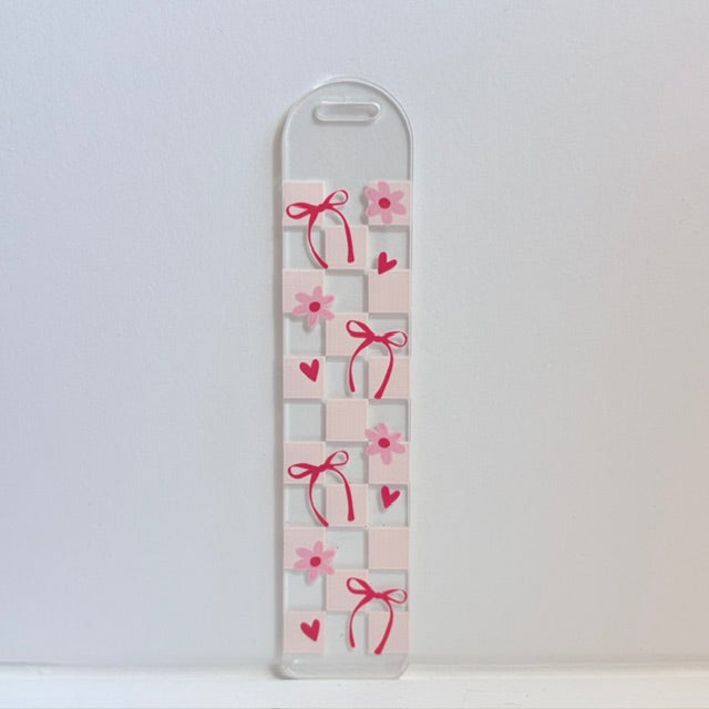 The Pastel Pink Checkered Bow Bookmark