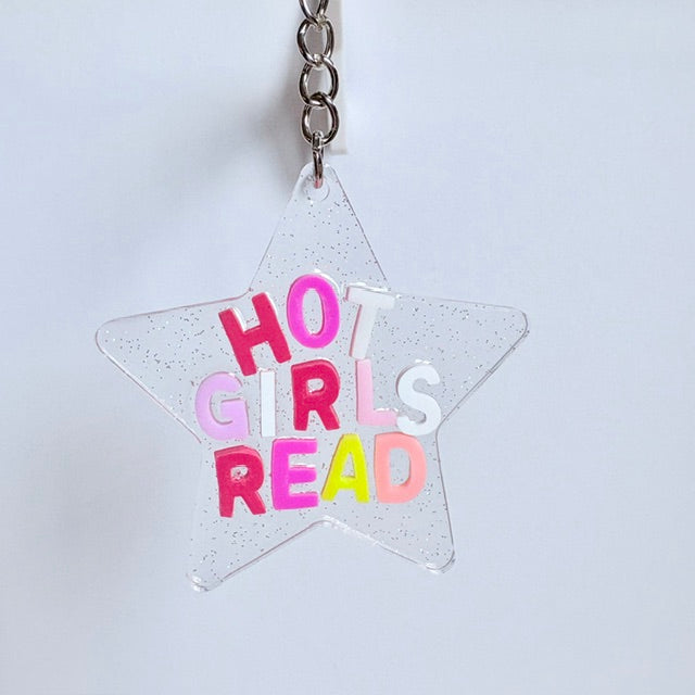 Hot Girls Read Glitter Star Keychain