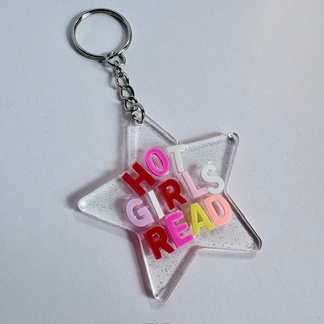 Hot Girls Read Glitter Star Keychain