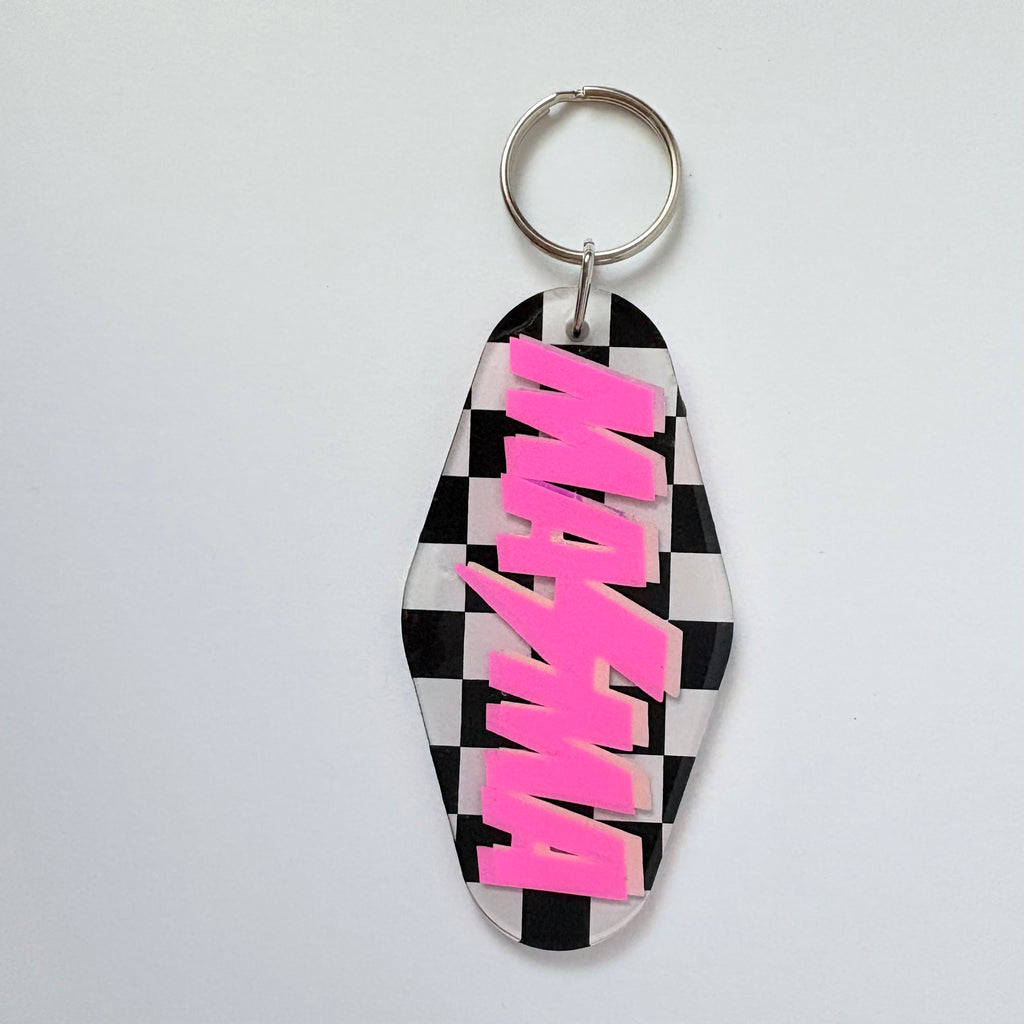 Checkered Mama Retro Keychain