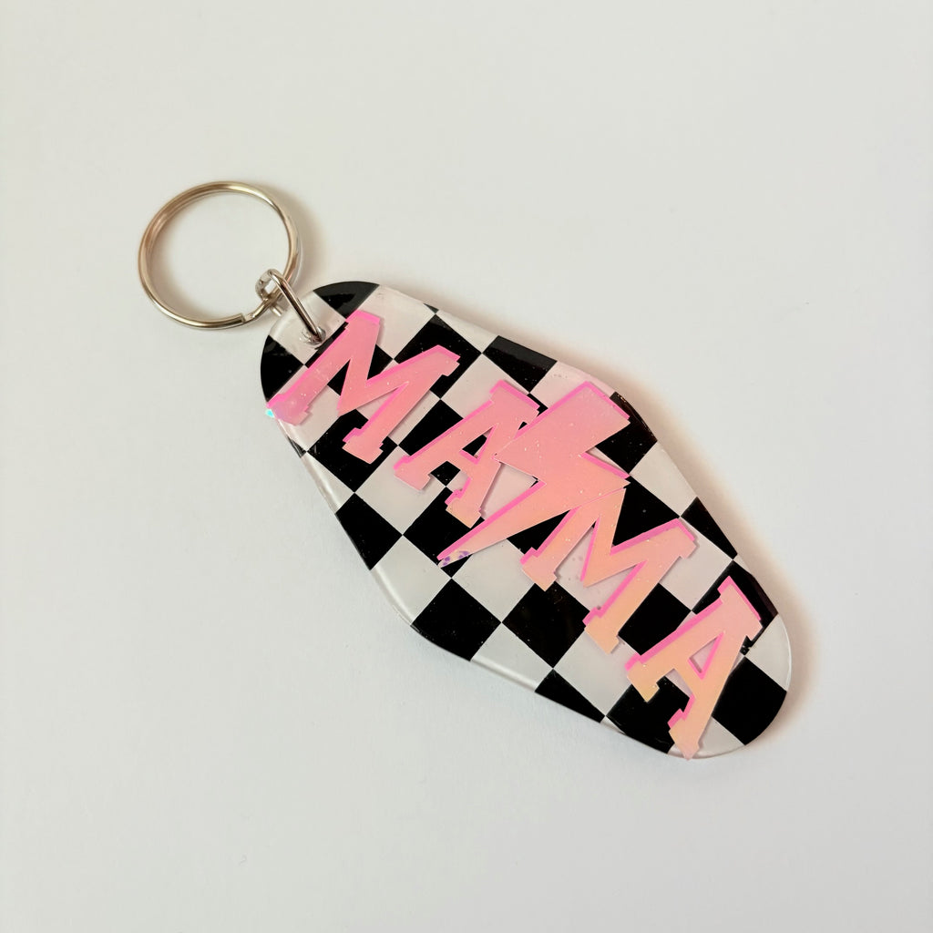 Checkered Mama Retro Keychain